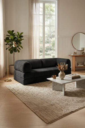 Fitilli Kadife Kanepe | Yıkanabilir Kılıflı Yatak | Siyah